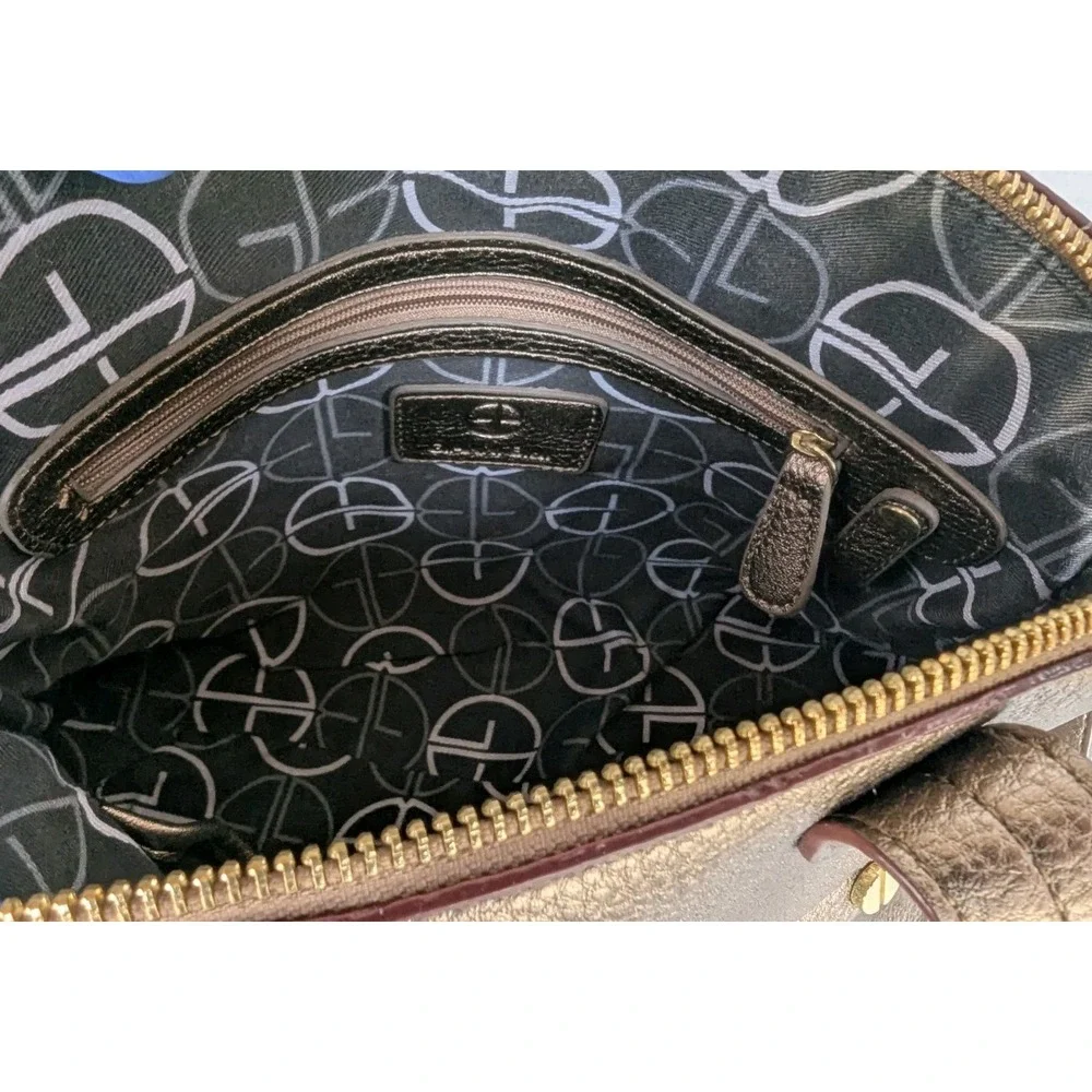 Gianni Bini Purse Satchel Gold Bronze Metall Pockets Zip Closure